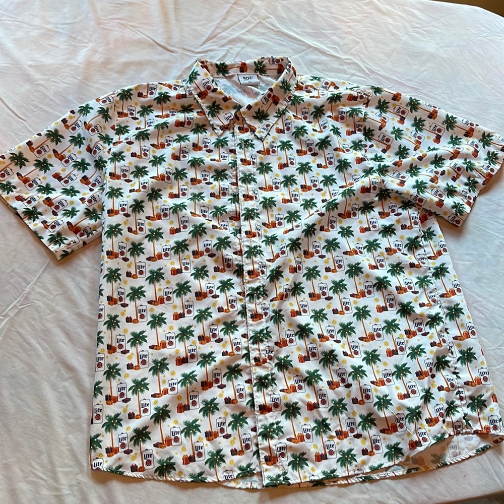 Men christmas short sleeve shirt with lite beer and palm trees logo 2XL new